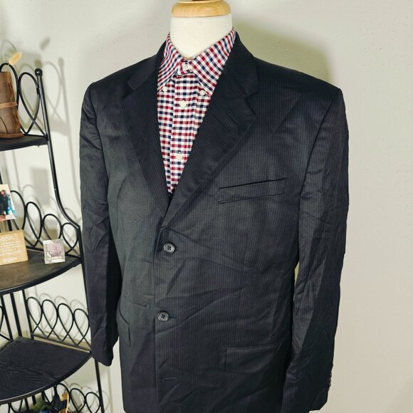 Banana Republic Men's Sport Coat Blazer Three Button Dark Navy Striped Wool 46R - Picture 8 of 15